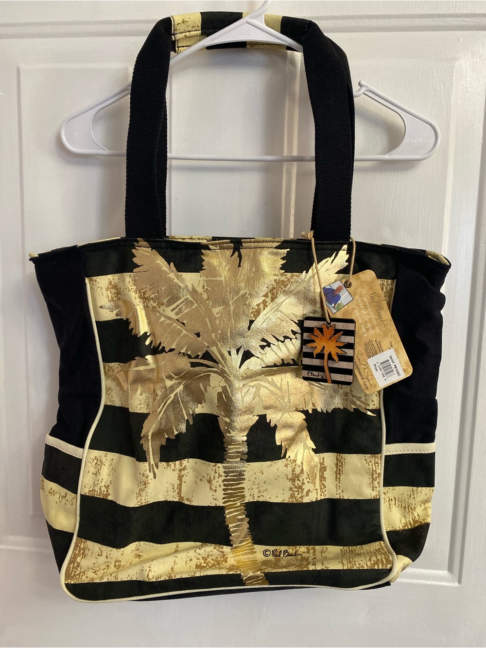 Paul Brent Gold & Black Palm Tote Bag, NWT